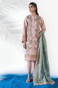 Sapphire Daily 3-piece printed lawn suit sewing pattern cover, featuring a model wearing a beige kurta with green and pink floral prints, a light green salwar, and a matching dupatta.